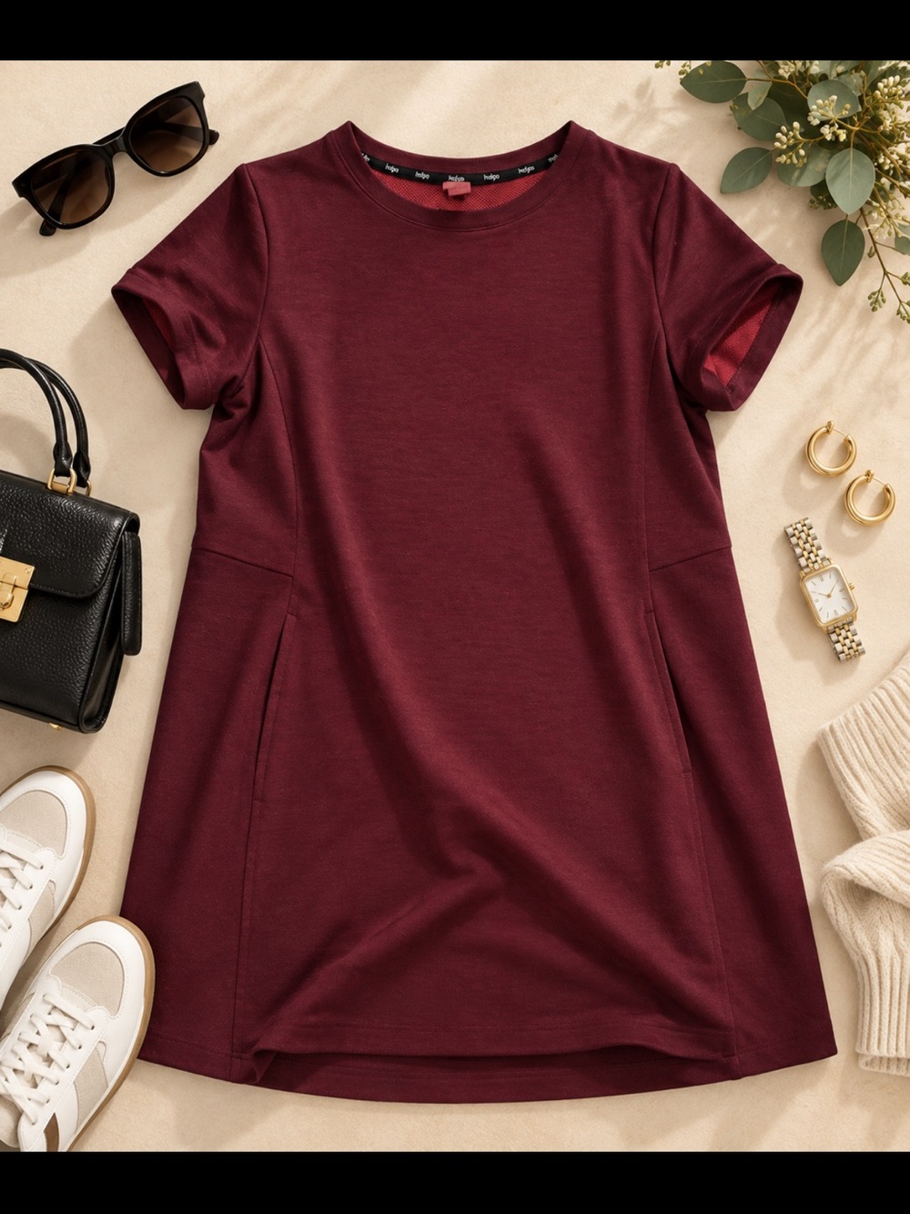 Reitmans Short Sleeve Tunic Top - Plum Wine